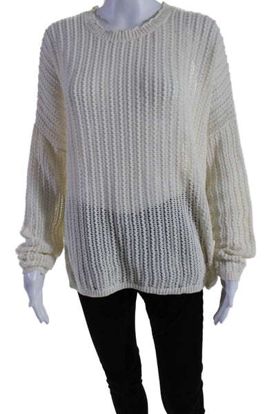 Rag & Bone Womens Long Sleeve Round Neck Open Knit Sweater White Size Small