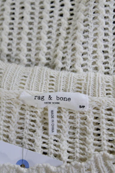 Rag & Bone Womens Long Sleeve Round Neck Open Knit Sweater White Size Small