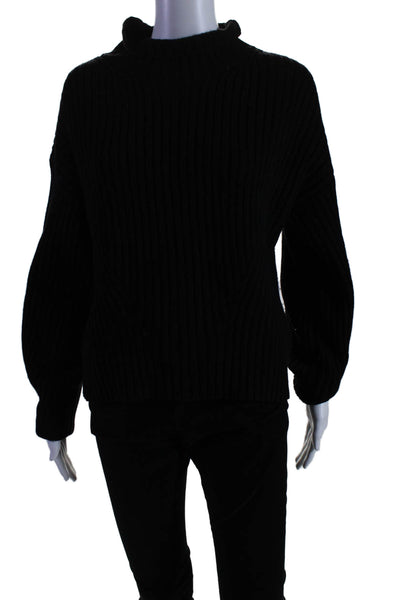 ALC Womens Long Sleeve Crew Neck Ribbed Sweater Black Wool Size Small