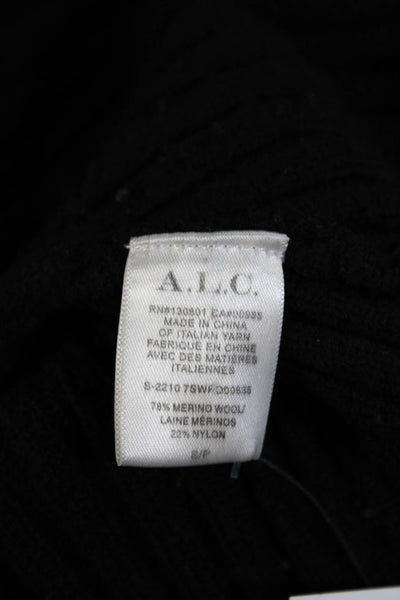 ALC Womens Long Sleeve Crew Neck Ribbed Sweater Black Wool Size Small