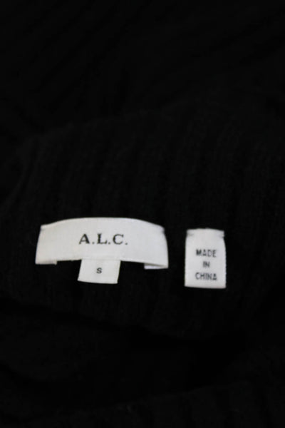 ALC Womens Long Sleeve Crew Neck Ribbed Sweater Black Wool Size Small