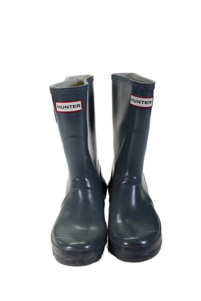 Hunter Womens Slip On Side Buckle Heeled Rain Boots Rubber Gray Size 6