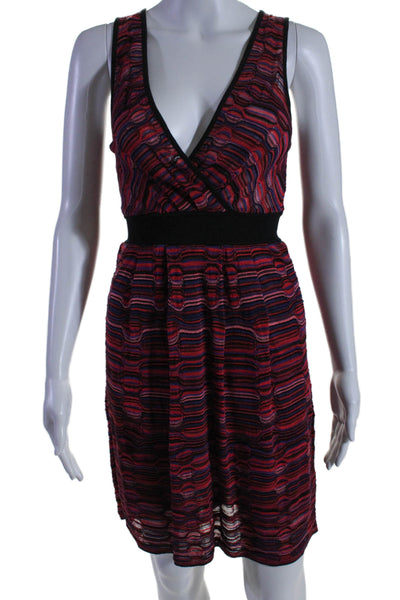 M Missoni Womens Striped V Neck Sleeveless A Line Dress Red Blue Size EUR 38