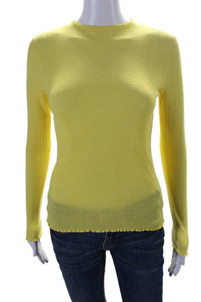 Sandro Womens Long Sleeve Crew Neck Open Knit Top Yellow Cotton Size 0