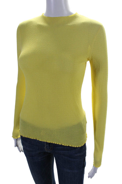 Sandro Womens Long Sleeve Crew Neck Open Knit Top Yellow Cotton Size 0