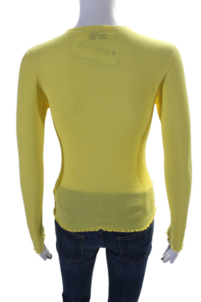 Sandro Womens Long Sleeve Crew Neck Open Knit Top Yellow Cotton Size 0