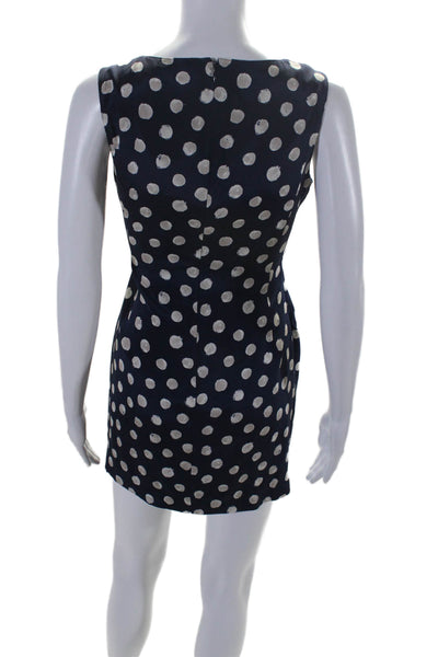 St. John Womens Back Zip Sleeveless V Neck Silk Polka Dot Dress Navy Size 2