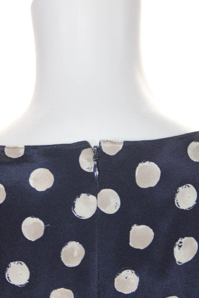 St. John Womens Back Zip Sleeveless V Neck Silk Polka Dot Dress Navy Size 2