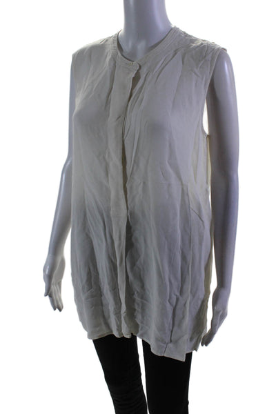 Vince Womens Silk White Henley Neck High Slit Sleeveless Blouse Top Size L