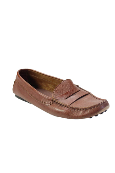 Tods Womens Leather Round Toe Slip On Penny Loafers Flats Brown Size 7