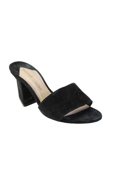 Tamara Mellon Womens Suede Open Toe Slide On Sandals Mules Black Size 36.5 6.5