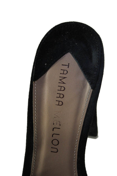 Tamara Mellon Womens Suede Open Toe Slide On Sandals Mules Black Size 36.5 6.5