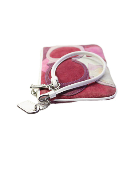 Coach Womens Zip Top Colorblock Monogram Wristlet Handbag Pink White Red Suede