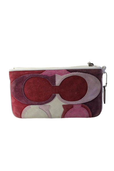 Coach Womens Zip Top Colorblock Monogram Wristlet Handbag Pink White Red Suede