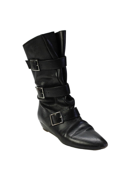 Loeffler Randall Womens Leather Buckle Detail Pull On Mid-Calf Boots Size 7B