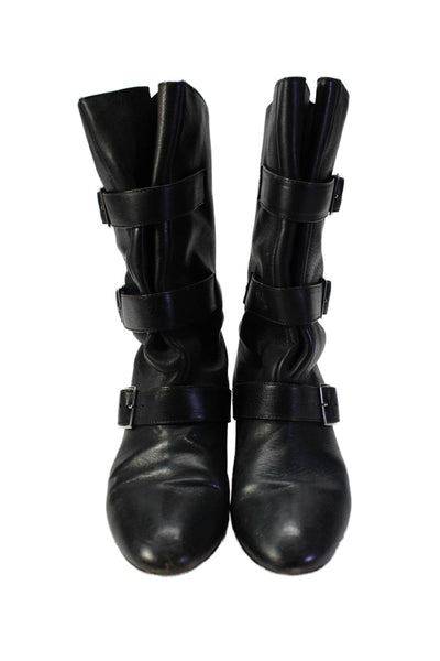 Loeffler Randall Womens Leather Buckle Detail Pull On Mid-Calf Boots Size 7B