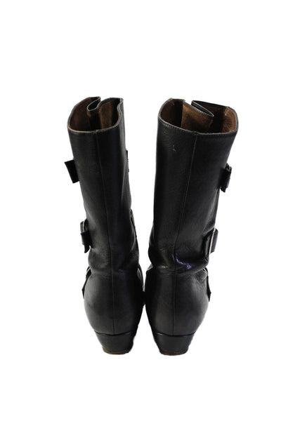 Loeffler Randall Womens Leather Buckle Detail Pull On Mid-Calf Boots Size 7B