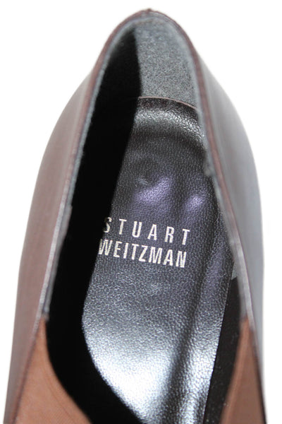 Stuart Weitzman Womens Leather Square Toe Slip On Pumps Heels Brown Size 8.5