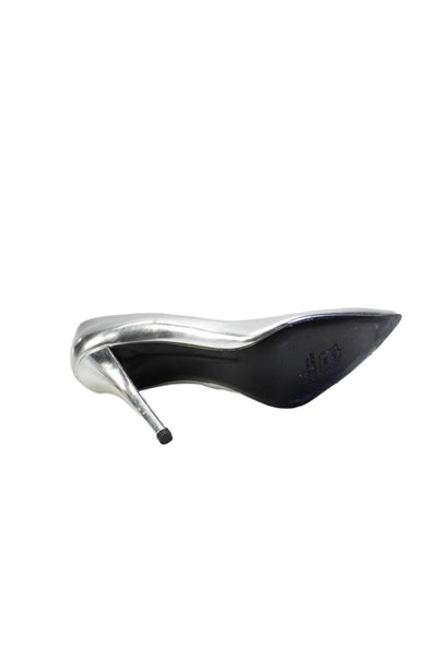 Stuart Weitzman Womens Stiletto Pointed Patent Leather Pumps Silver Size 8.5