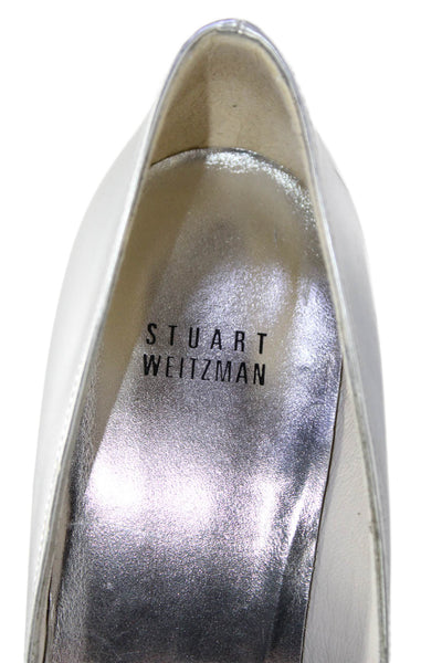 Stuart Weitzman Womens Stiletto Pointed Patent Leather Pumps Silver Size 8.5