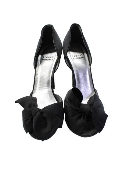 Stuart Weitzman Womens Stiletto Satin Bow Dorsay Peep Toe Pumps Black Size 7M