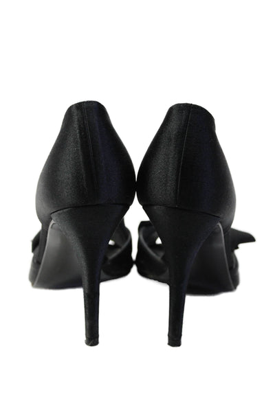 Stuart Weitzman Womens Stiletto Satin Bow Dorsay Peep Toe Pumps Black Size 7M