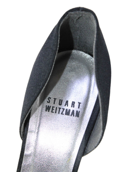 Stuart Weitzman Womens Stiletto Satin Bow Dorsay Peep Toe Pumps Black Size 7M