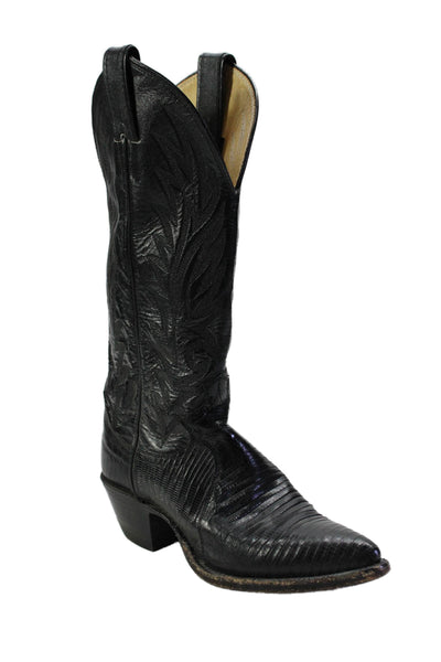 Justin Womens Block Heel Pointed Toe Tall Cowboy Boots Black Leather Size 4.5B