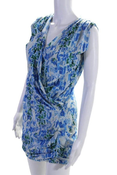 IRO Womens Abstract Print Ruched Sleeveless Short Mini Wrap Dress Blue Size 1