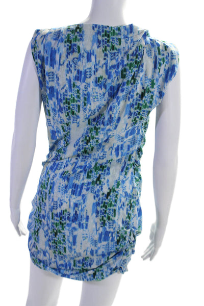 IRO Womens Abstract Print Ruched Sleeveless Short Mini Wrap Dress Blue Size 1