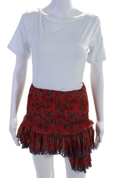 Etoile Isabel Marant Womens Cotton Eyelet Hem Short Tiered Skirt Red Size 34