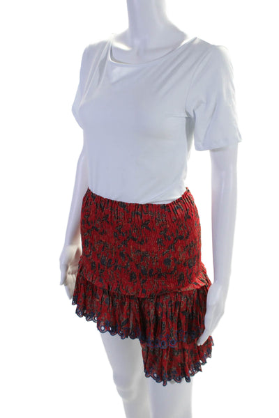 Etoile Isabel Marant Womens Cotton Eyelet Hem Short Tiered Skirt Red Size 34