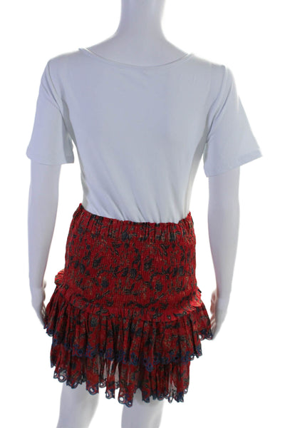 Etoile Isabel Marant Womens Cotton Eyelet Hem Short Tiered Skirt Red Size 34