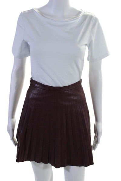 J Crew Womens Faux Leather Pleated Lined Short Skirt Burgundy Red Size 00P