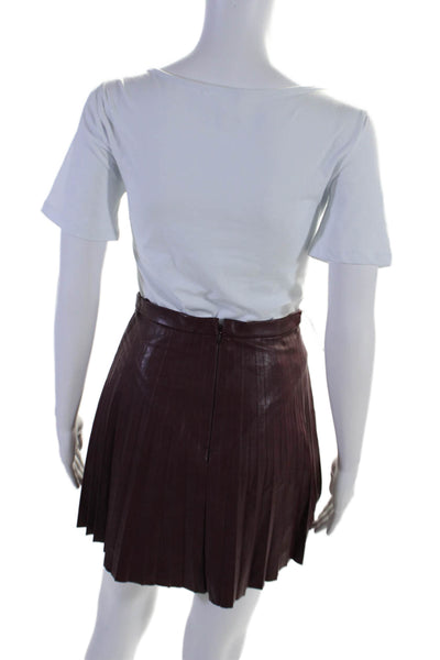 J Crew Womens Faux Leather Pleated Lined Short Skirt Burgundy Red Size 00P