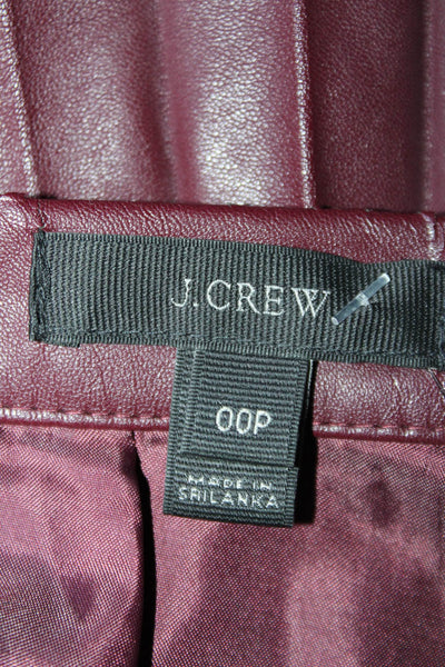 J Crew Womens Faux Leather Pleated Lined Short Skirt Burgundy Red Size 00P