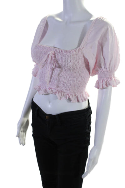 Faithfull The Brand Womens Half Sleeve Square Neck Smocked Crop Top Pink Size XS