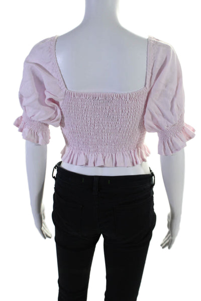 Faithfull The Brand Womens Half Sleeve Square Neck Smocked Crop Top Pink Size XS