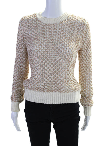 Derek Lam 10 Crosby Womens Cotton Metallic Open Knit Sweater Top White Size XS