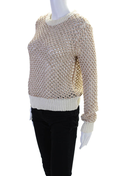 Derek Lam 10 Crosby Womens Cotton Metallic Open Knit Sweater Top White Size XS