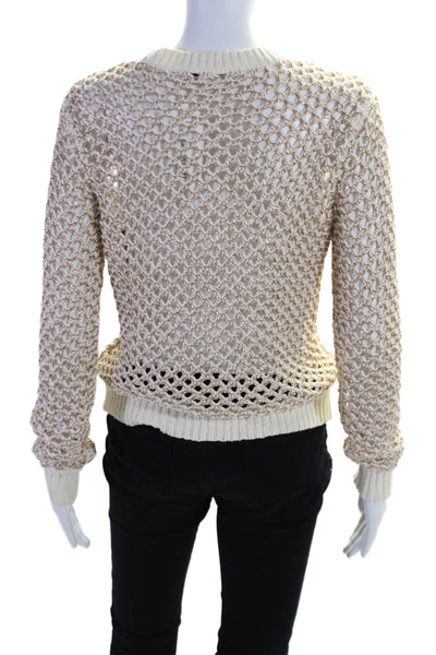 Derek Lam 10 Crosby Womens Cotton Metallic Open Knit Sweater Top White Size XS