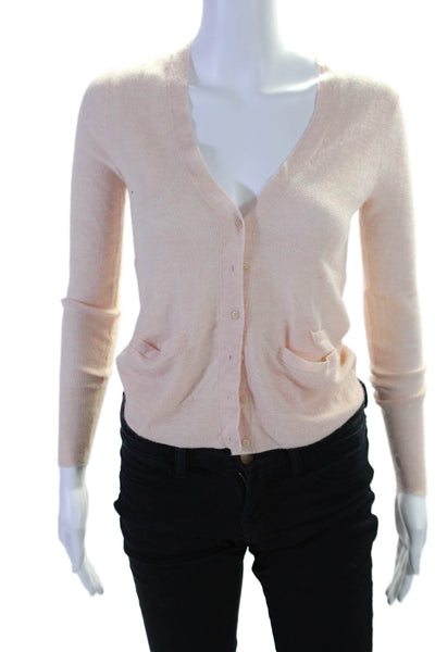 J Crew Womens Cashmere Thin Knit Long Sleeve Button Down Cardigan Pink Size XS