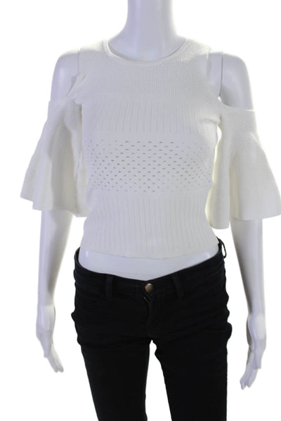 Autumn Cashmere Womens Tight Knit Off Shoulder Long Sleeve Top White XS