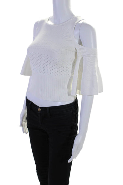 Autumn Cashmere Womens Tight Knit Off Shoulder Long Sleeve Top White XS