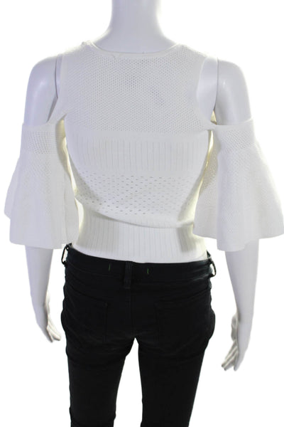 Autumn Cashmere Womens Tight Knit Off Shoulder Long Sleeve Top White XS
