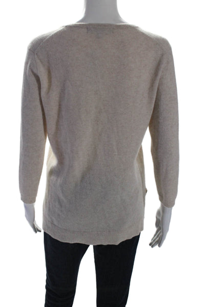 Marled Womens Cashmere V-Neck Long Sleeve Pullover Sweater Top Beige Size S