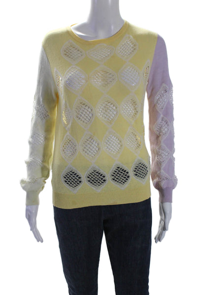 Carven Womens Cotton + Cashmere Knit Colorblock Sweater Top Yellow Size M