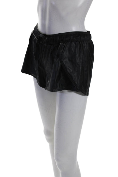 David Lerner Womens Vegan Leather Drawstring Waist Mini Shorts Black Size S