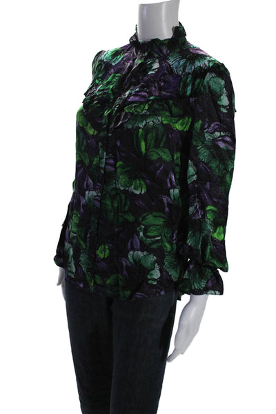 Sandro Womens Floral Print Button Down Long Sleeves Blouse Purple Green Size 1