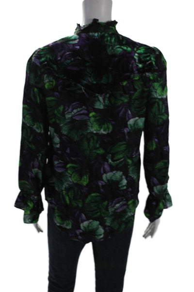 Sandro Womens Floral Print Button Down Long Sleeves Blouse Purple Green Size 1